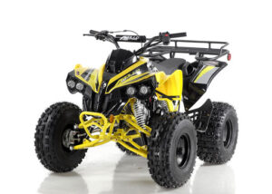 A yellow and black atv is on the ground
