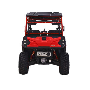 A red and black atv is shown in front of a white background.