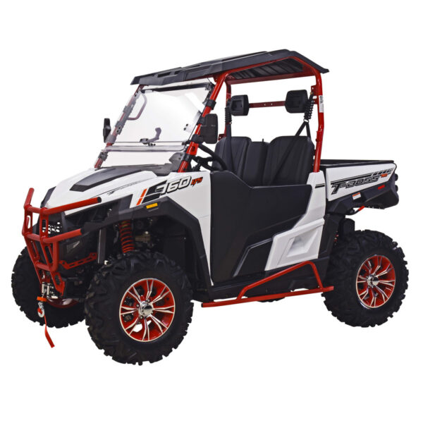 A white and black utility vehicle with red accents.