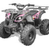 A pink and black atv with a rack on the back.