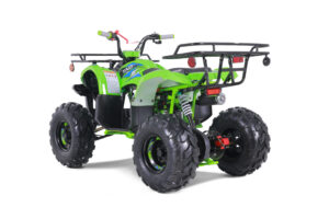 A green and black atv with big tires