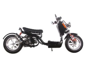 Icebear Gen IV Maddog(PMZ50-21) motorcycle with an exposed frame and extended seat displayed against a white background.