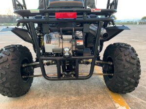A close up of the back end of an atv.
