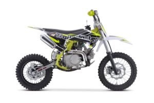 A dirt bike is shown with the words 