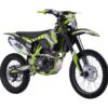 A dirt bike is shown with neon green accents.