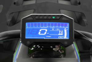 A close up of the speedometer on a motorcycle