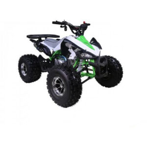 A green and white atv is shown in front of a white background.