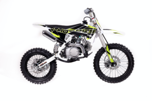 A dirt bike is shown with the words 