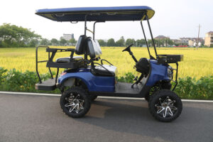 A golf cart with large tires and a big top.
