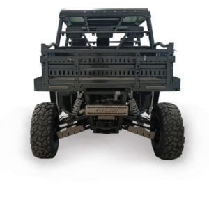 A black four wheeler with large tires and big wheels.