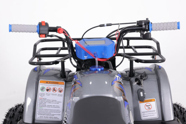 A close up of the front of an atv