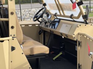 A view of the inside of an army vehicle.