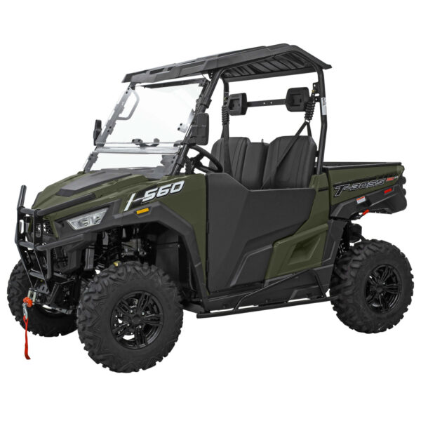 A green utility vehicle with a black top.
