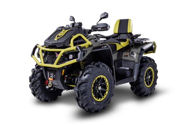 A yellow and black atv with big tires