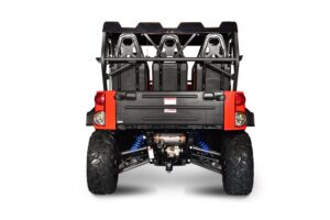 A rear view of the back end of an atv.